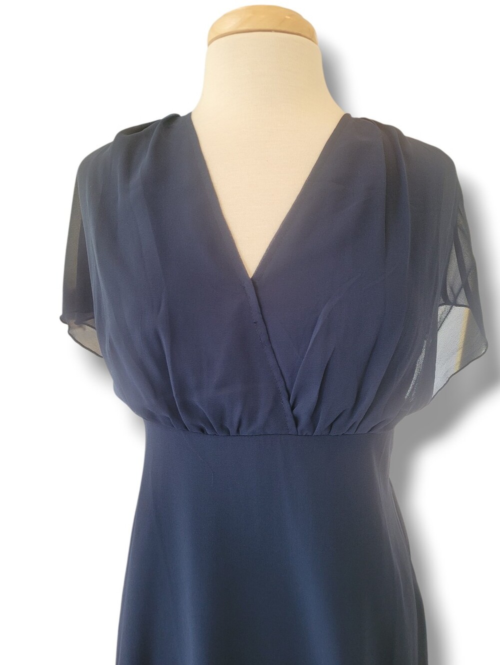 Navy Blue Hi-Lo Floaty V-Neck Flutter Sleeve Maxi Dress. Size 10. NWT - Picture 4 of 9